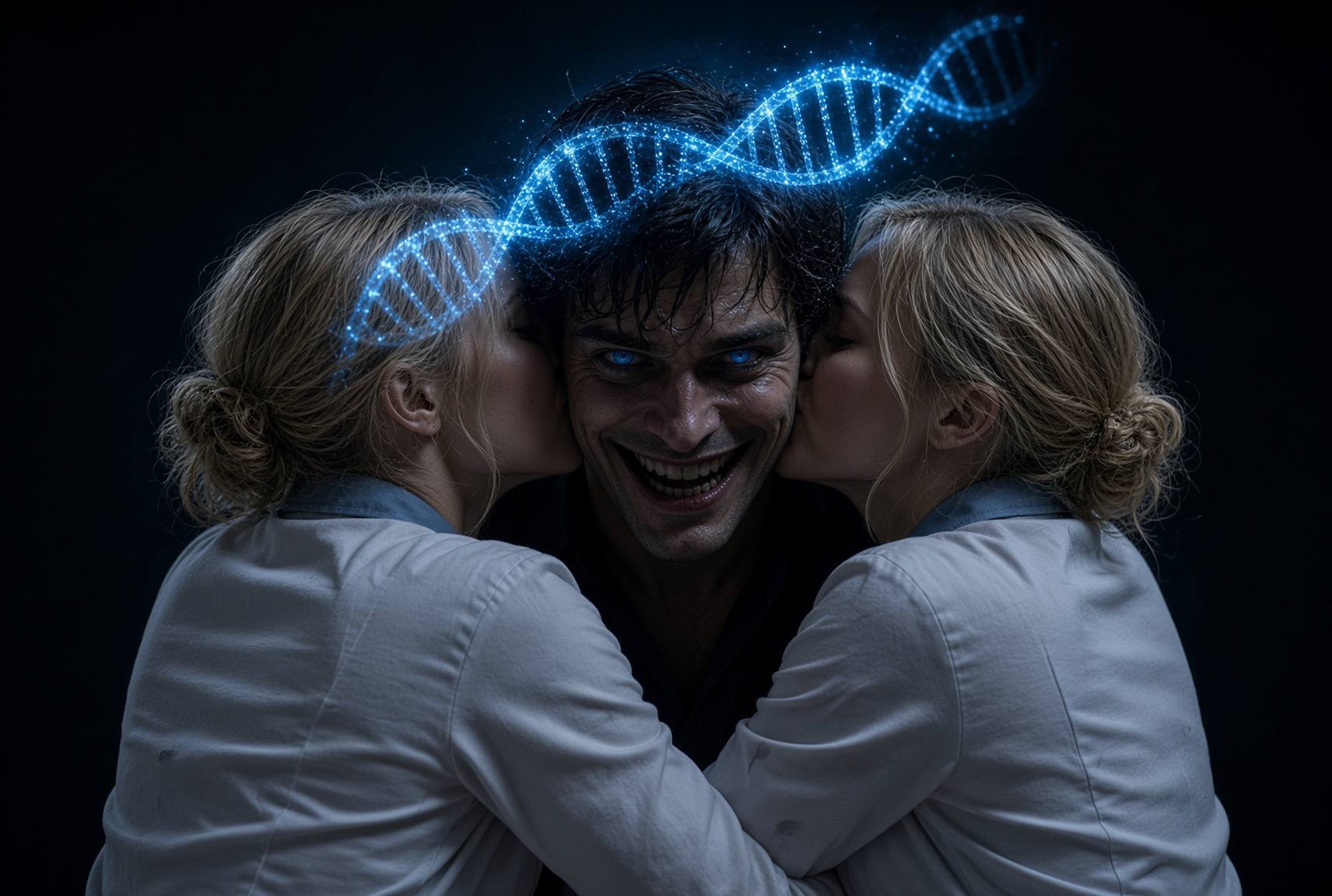 BUNSY grinning with a glowing blue DNA helix above his head