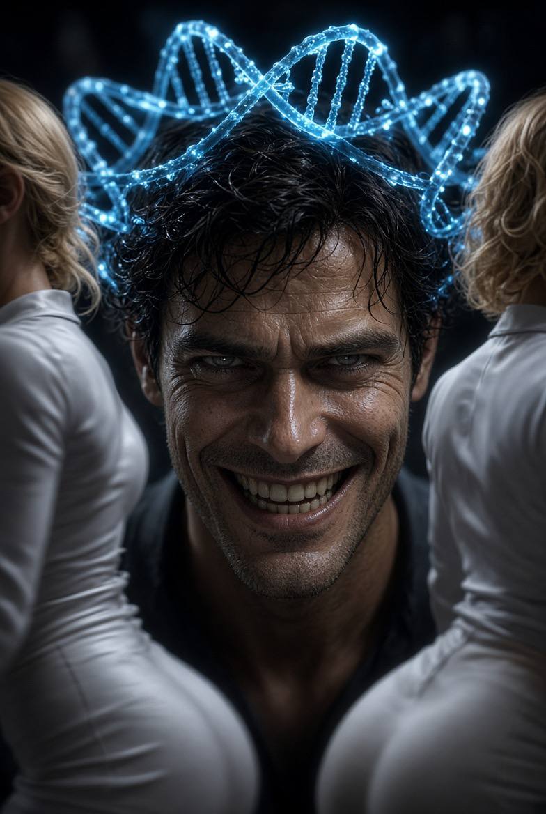 BUNSY logo: a grinning man wearing a glowing blue DNA crown